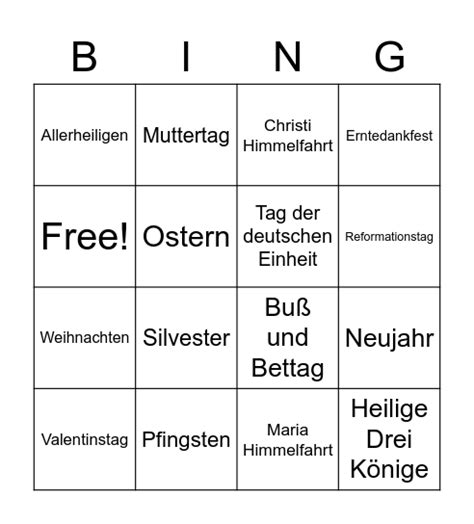 Feiertage Bingo Card