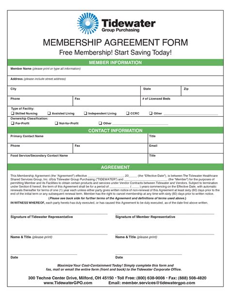Membership Agreement Sample Free Printable Documents