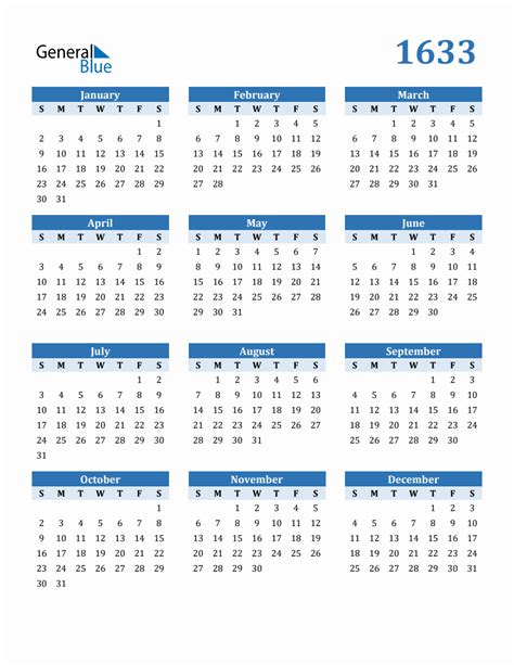 Free 1633 Year Calendar In Pdf Word And Excel