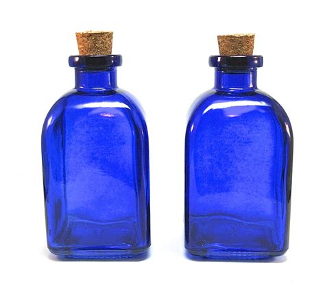 2 Blue Glass Bottles With Corks 250ml 85 Ounce Cobalt Reed
