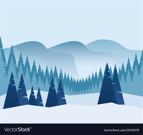 Beauty Blue Winter Panoramic Landscape Scene Vector Image