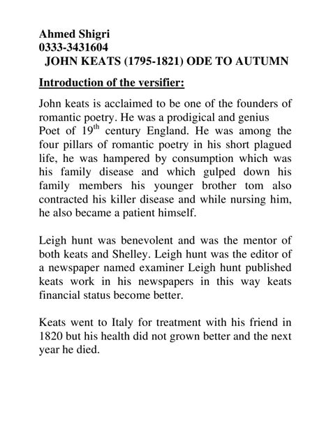 John Keats Odes To Autumn John Keats Poetry