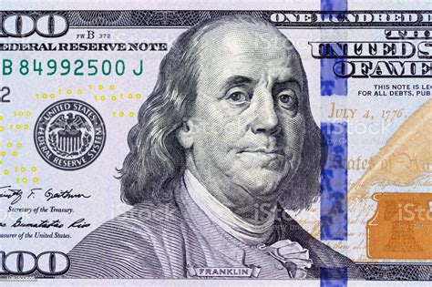 Benjamin Franklin On The 100 Dollar Bill Macro Photo United States Of