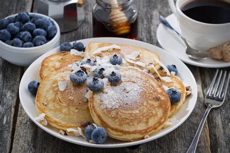 Homemade Pancakes With Blueberries And Powdered Sugar Stock Image