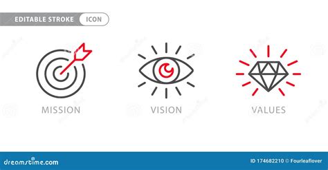 Mission Vision And Values Business Strategy Icons Stock Vector