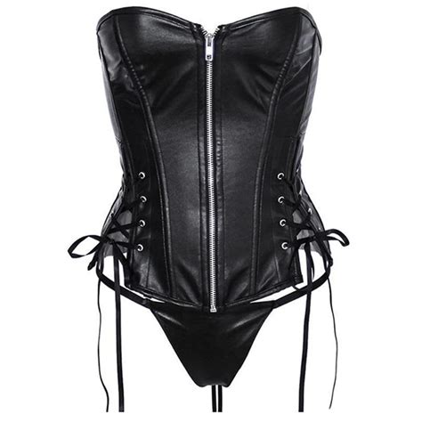 women sexy stunning black corset overbust corset high quality vinyl lingerie shaper with thong