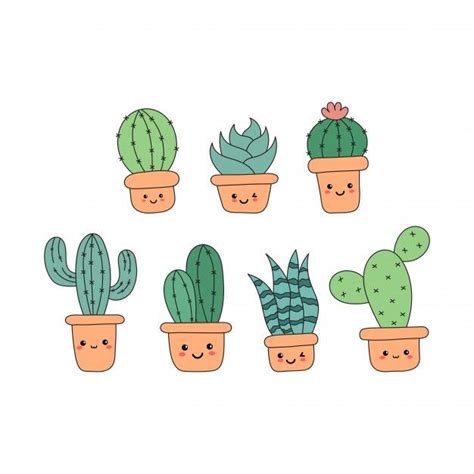 Premium Vector Kawaii Cute Cactus Cartoon Isolated Plant Cartoon