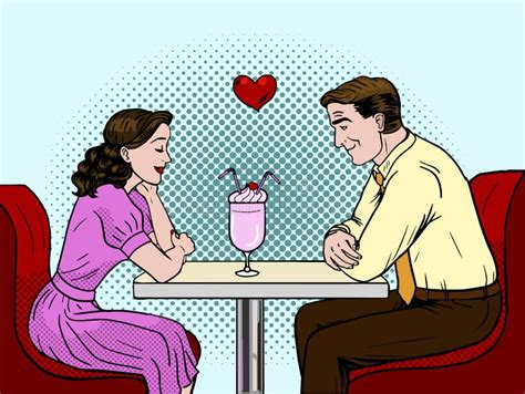 Couple On A Date In Restaurant Pop Art Style Illustration Stock