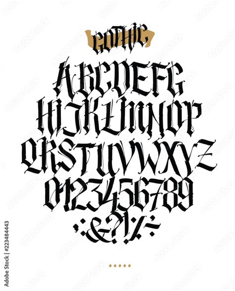 full alphabet in the gothic style vector letters and symbols on a white background