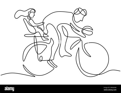 Continuous Single Line Drawing Young Father And His Daughter Riding