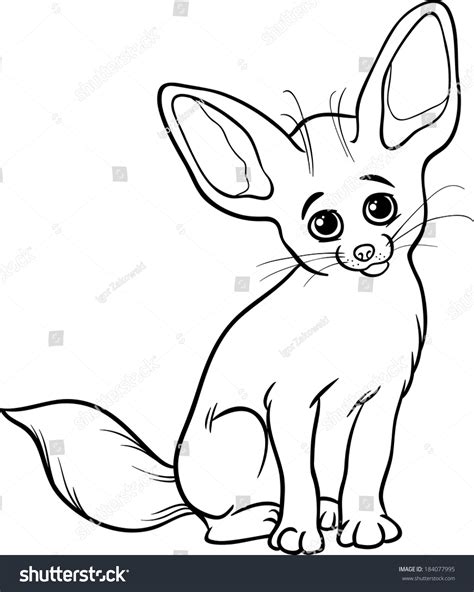 Black And White Cartoon Illustration Of Cute Fennec Fox