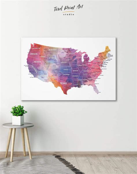 Usa States Map Canvas Wall Art Texelprintart