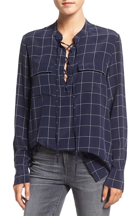 Madewell Monroe Plaid Lace Up Silk Blouse Nordstrom