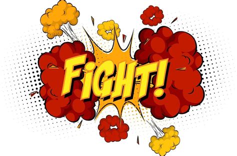 Fight Text On Comic Cloud Explosion Isolated On White Background