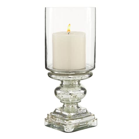 DecMode 6"W, 16"H Glass Traditional Hurricane Lamp, Silver, 1 - Piece