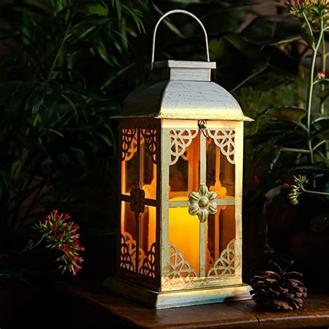 Solar Lantern Outdoor Hyacinth White Decor Antique Metal And Glass
