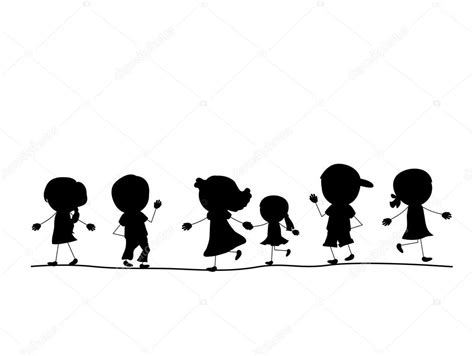 Simple Walking Silhouettes Kids In One Line Stock Vector Image By