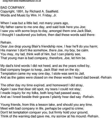 Old Time Song Lyrics For 36 Bad Company