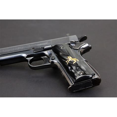 1911 Kirinite Black Pearl Grips Wrampant Colt Inlay