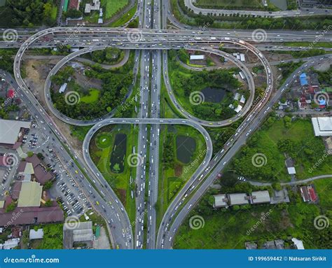 Aerial Top View Of Toll Expressway Motorway Shaped Like A Triangle Or