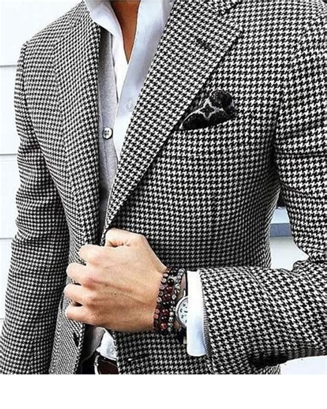 Houndstooth Custom Made Mens Checkered Suit Dress 2019 Tailored Black