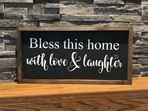 Bless This Home With Love And Laughter Sign Farmhouse Sign Etsy