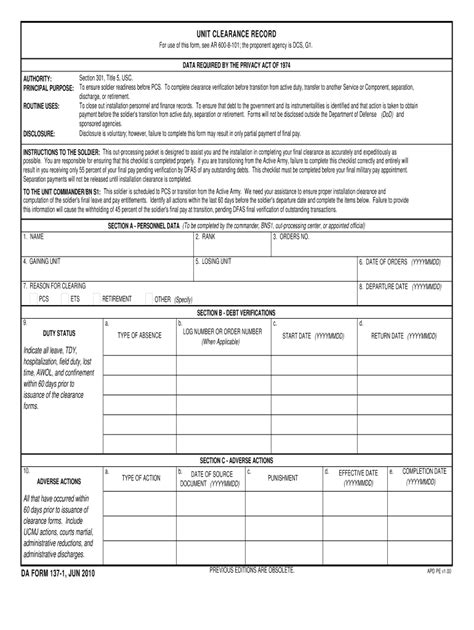 Fillable Da Form 137 2 Printable Forms Free Online