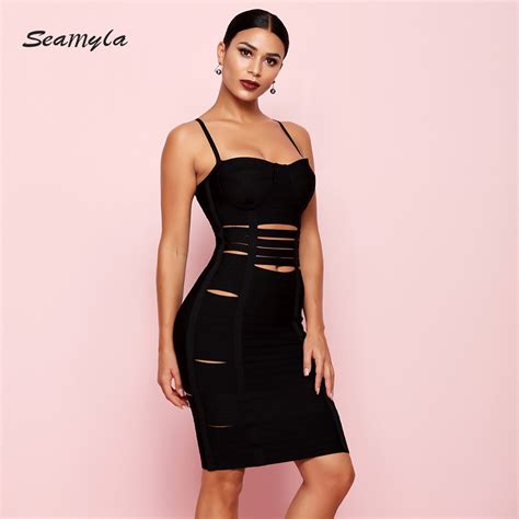 Seamyla Summer Bandage Dress Black Red Night Club Evening Party Dresses