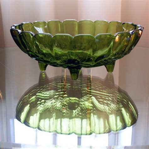 vintage green glass fruit bowl mid century glassware etsy kitchen table centerpiece dining