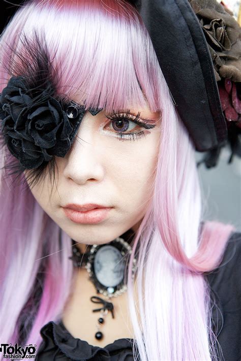 Striking Harajuku Gothic Style W Pink Hair Eye Patch Corset Garters