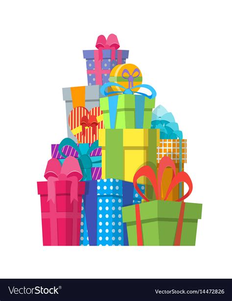 Simple diy gift box with lid. Cartoon color gift boxes pile Royalty Free Vector Image