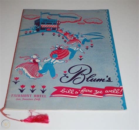 1950s Blums Fairmont Hotel San Francisco Menu— Confections Ice Cream