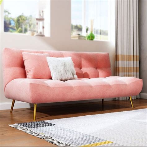709 Pink Sleeper Sofa Bed Velvet Upholstered Sofa Convertible Couch