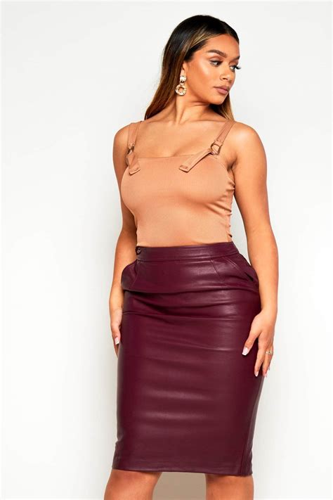 belladonna clothing and accessories burgundy faux leather midi pencil skirt