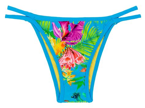 Brazilian Bikini Bottoms In Tropical Flower Print With Double Strap