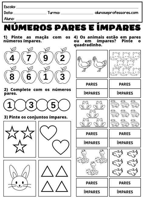 Atividades Números Pares E Ímpares Vários Exercícios Par E Impar Números Pares E ímpares