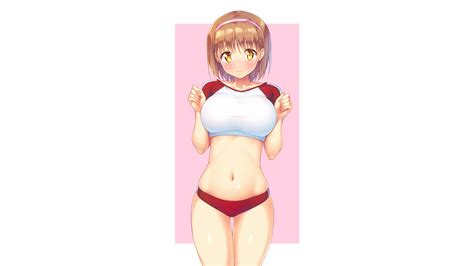 Big Boobs Wide Hips Huge Breasts Anime Girls Simple Background Gym