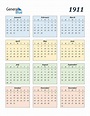 1911 Calendar (PDF, Word, Excel)