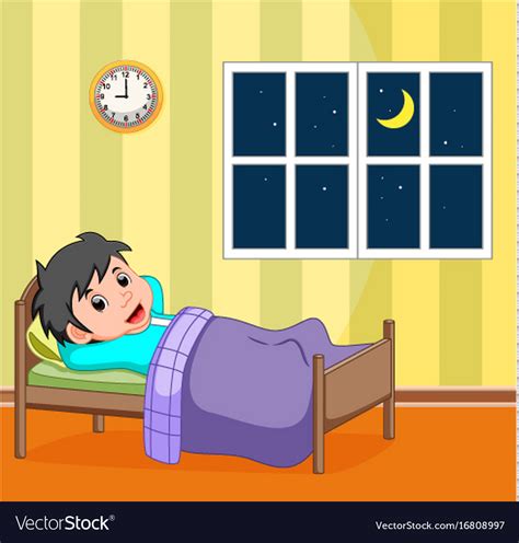 Smile Little Boy Sleeping In Bed Royalty Free Vector Image