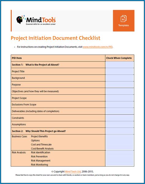 Project Initiation Checklist Template