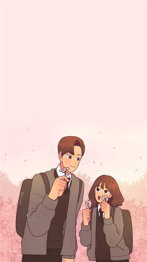 Cute Korean Couple Cartoon Wallpaper