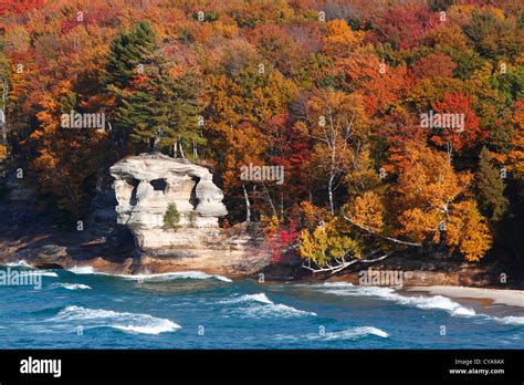 Chapel Rock Pictured Rocks National Lakeshore In Autumn Stock Photo