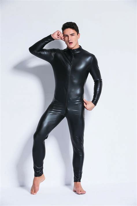 Mens Fetish Faux Leather Zip Bodysuit Pvc Kinky Wetlook Clubwear Catsuit M Xxxl Ebay