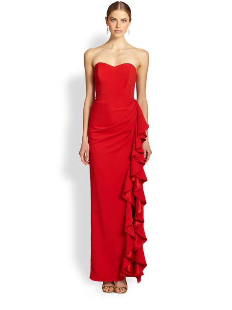 Badgley Mischka Strapless Ruffle Gown In Red Save 86 Lyst