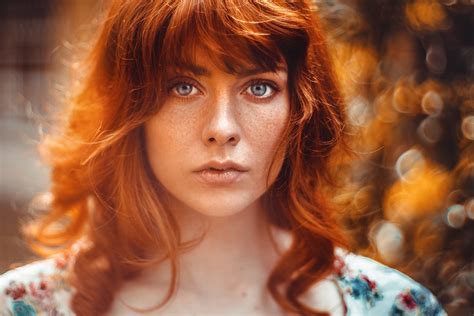 Women Redhead Face Looking At Viewer Long Hair Blue Eyes Model