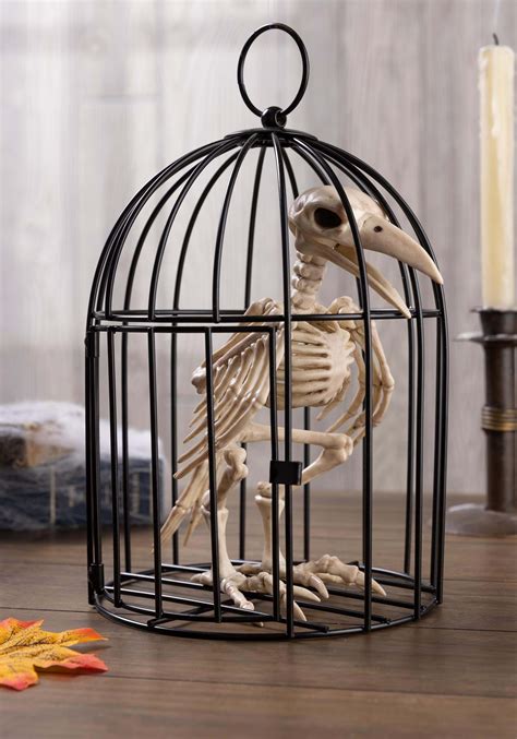 95 Raven Skeleton In A Cage Halloween Decoration