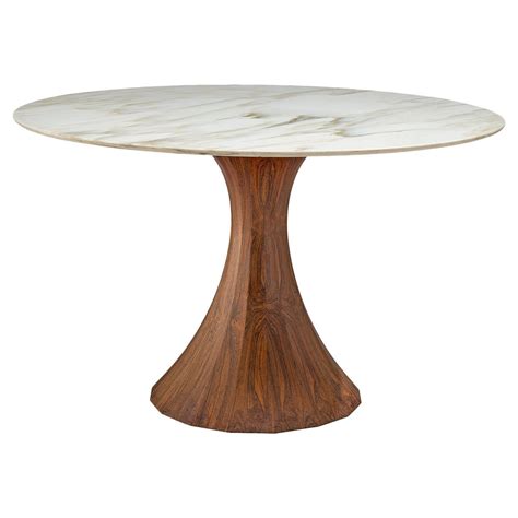 Italian Round Marble Table with Wooden Pedestal, circa 1970 | Marble