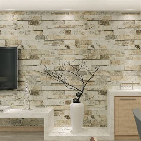 Pvc Vinyl Modern Faux Brick Stone 3d Wallpaper Living Room