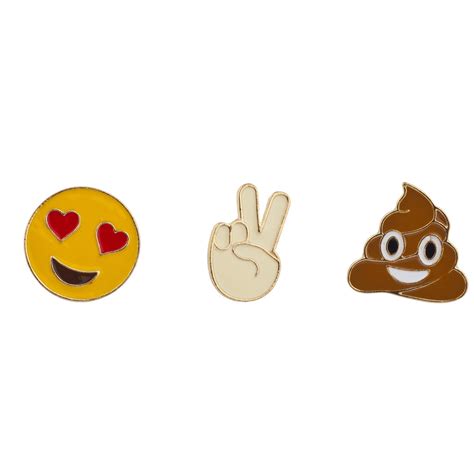 Lux Accessories Emoji Smiley Face Peace Sign Poop Enamel