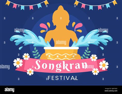 Happy Songkran Festival Day Hand Drawn Cartoon Illustration Playing